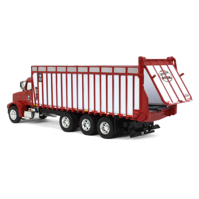 1/64 Red Peterbilt 385 w/ Red & White Meyer 8126RT Boss Forage Box