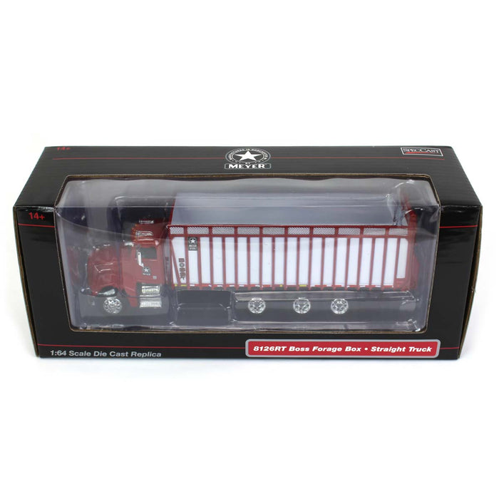 1/64 Red Peterbilt 385 w/ Red & White Meyer 8126RT Boss Forage Box