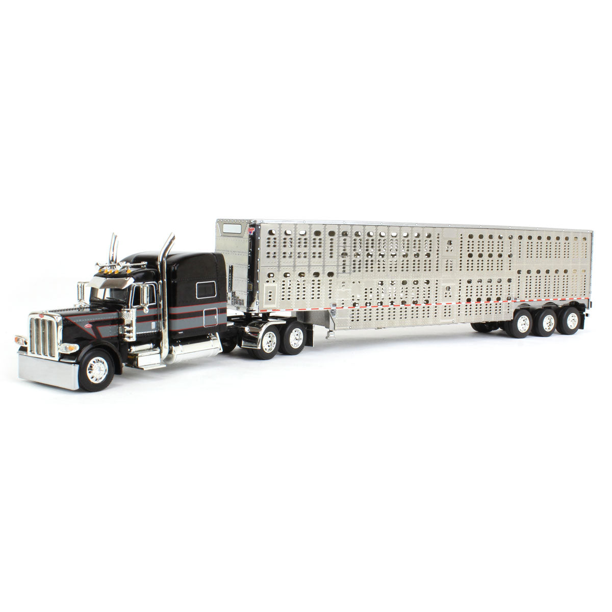 Peterbilt MODEL 389 トレーラーミニカー 1/64 Black, Gray & Red Peterbilt 389 w/ Tri-axle Wilson Livestock
