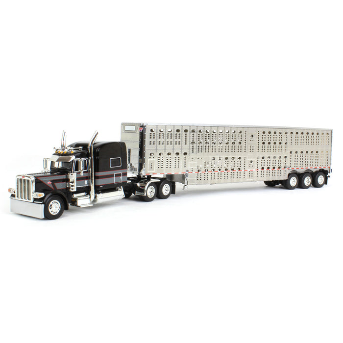 1/64 Black, Gray & Red Peterbilt 389 w/ Tri-axle Wilson Livestock Trailer, DCP by First Gear