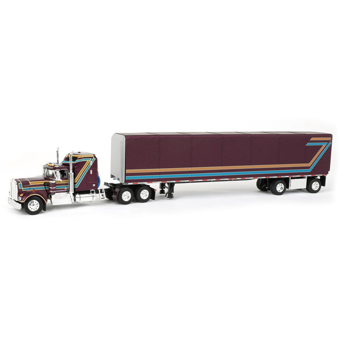 1/64 Plum Kenworth W900A with Aerodyne Sleeper & 53ft Utility Roll Tarp Trailer, DCP by First Gear