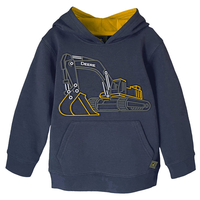 Toddler John Deere Excavator Outline Navy Hooded Sweatshirt