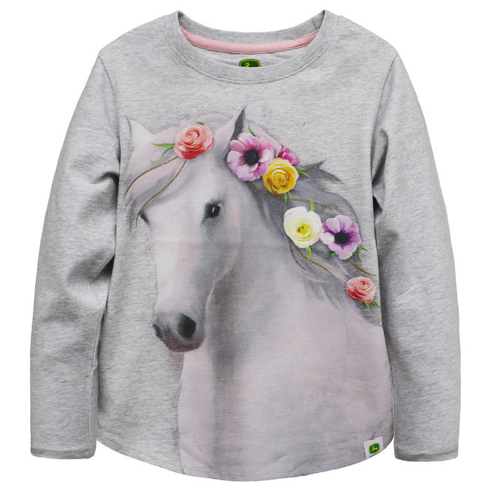 Childrens John Deere Flower Horse Longsleeve Shirt