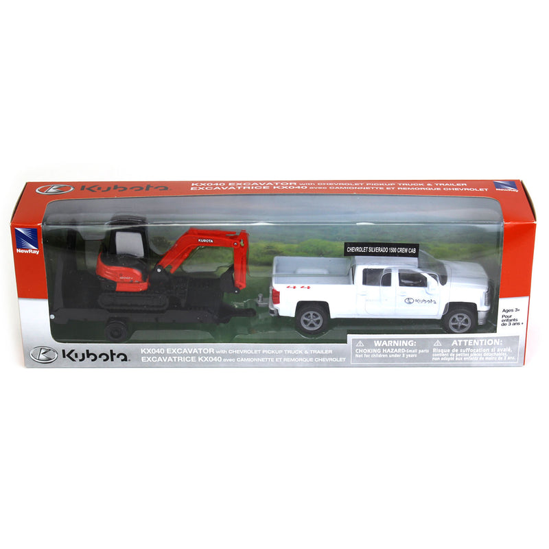 1/43 Kubota Toy Set with Chevy Pickup Truck & Kubota KX040-4 Excavator by New Ray Toys