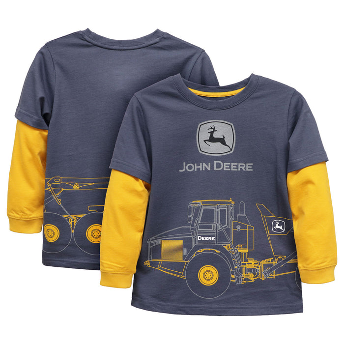 Childrens John Deere Construction Dump Truck Outline Long Sleeve Shirt