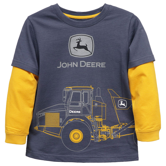 Childrens John Deere Construction Dump Truck Outline Long Sleeve Shirt