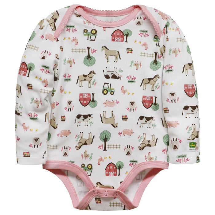 Infant John Deere Farm Animals Long Sleeve Bodyshirt