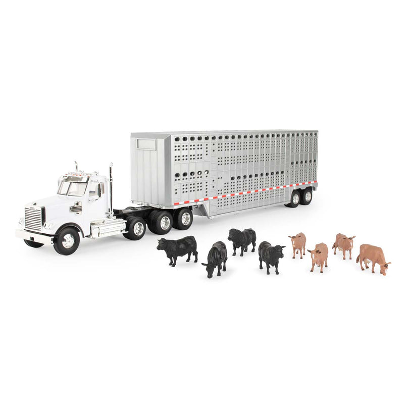 (B&D) 1/32 Freightliner 122SD Semi with Livestock Trailer & Cattle by ERTL - Damaged Box