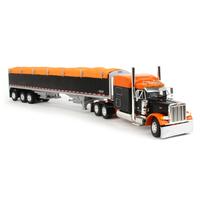 1/64 Black & Orange Peterbilt 379 w/ 50ft Wilson Pacesetter Grain Trailer, DCP by First Gear