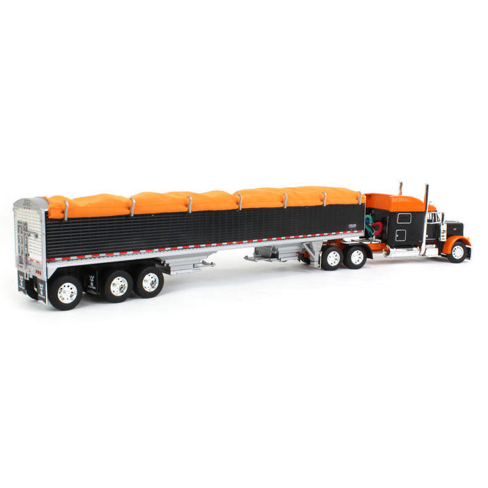 1/64 Black & Orange Peterbilt 379 w/ 50ft Wilson Pacesetter Grain Trailer, DCP by First Gear