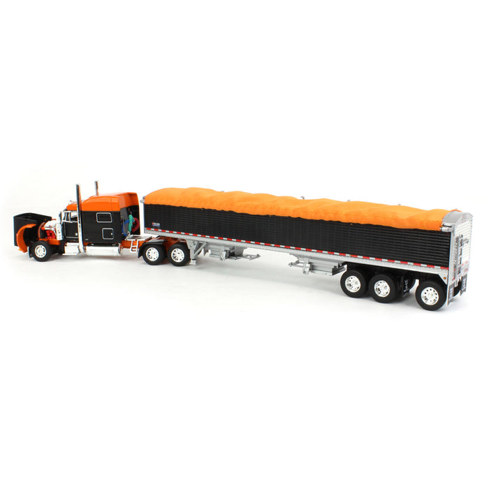 1/64 Black & Orange Peterbilt 379 w/ 50ft Wilson Pacesetter Grain Trailer, DCP by First Gear