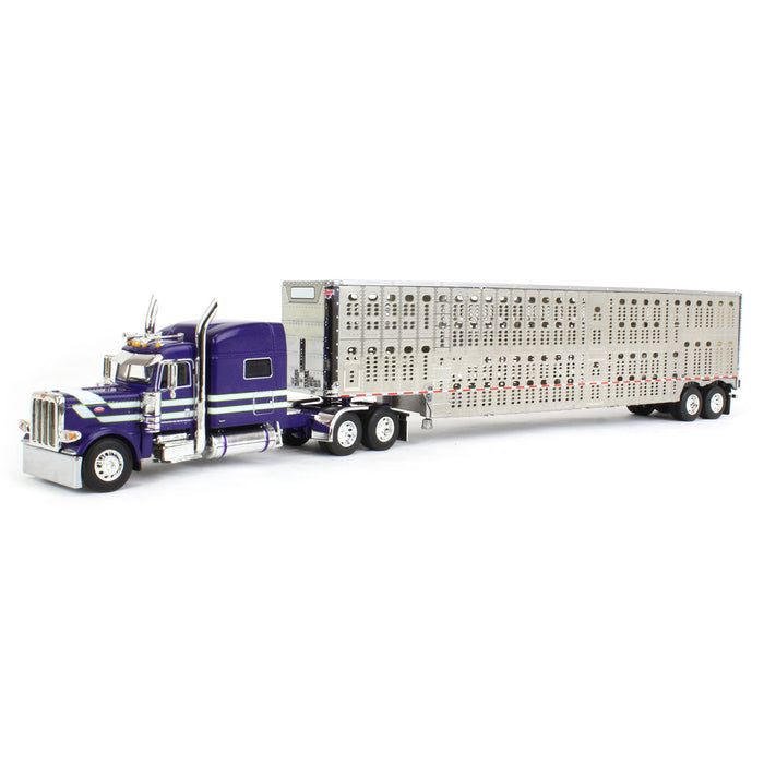 1/64 Purple, White & Lime Peterbilt 389 w/ Tandem-axle Wilson Livestock Trailer, DCP by First Gear