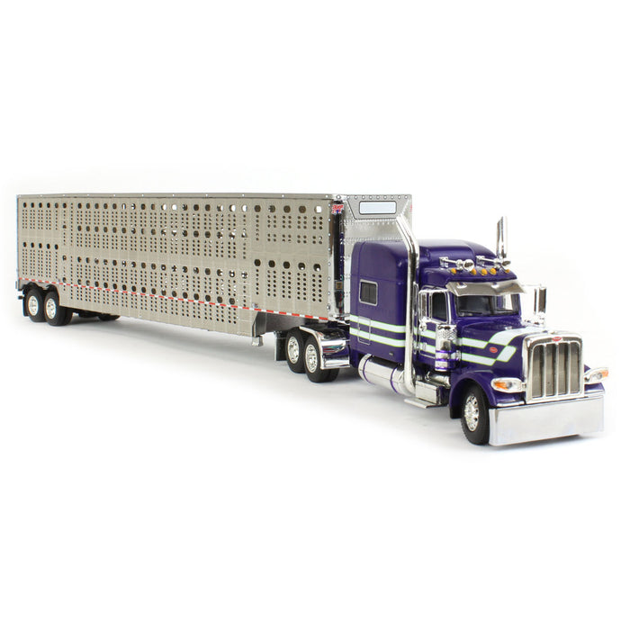 1/64 Purple, White & Lime Peterbilt 389 w/ Tandem-axle Wilson Livestock Trailer, DCP by First Gear