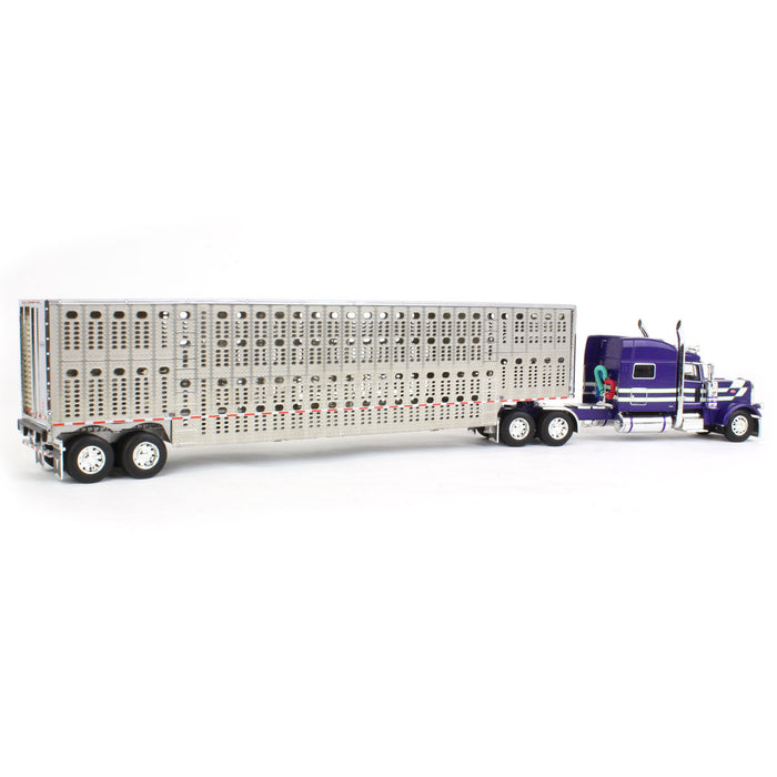 1/64 Purple, White & Lime Peterbilt 389 w/ Tandem-axle Wilson Livestock Trailer, DCP by First Gear