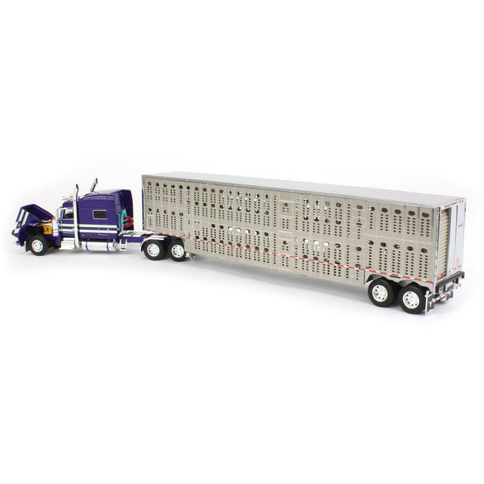 1/64 Purple, White & Lime Peterbilt 389 w/ Tandem-axle Wilson Livestock Trailer, DCP by First Gear