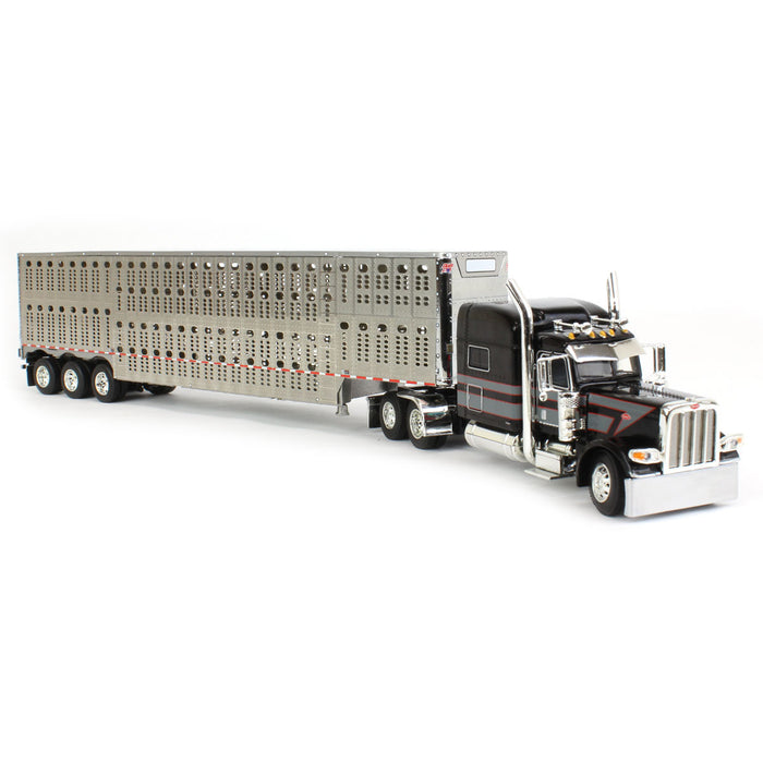 1/64 Black, Gray & Red Peterbilt 389 w/ Tri-axle Wilson Livestock Trailer, DCP by First Gear