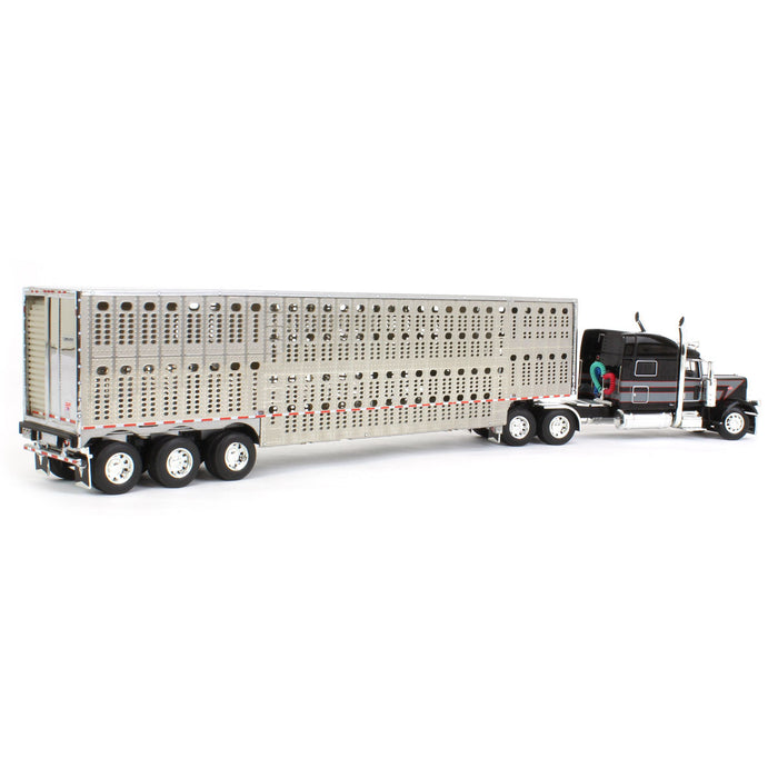 1/64 Black, Gray & Red Peterbilt 389 w/ Tri-axle Wilson Livestock Trailer, DCP by First Gear