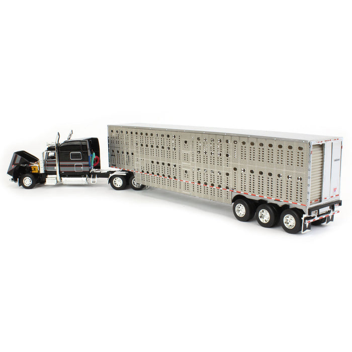 1/64 Black, Gray & Red Peterbilt 389 w/ Tri-axle Wilson Livestock Trailer, DCP by First Gear