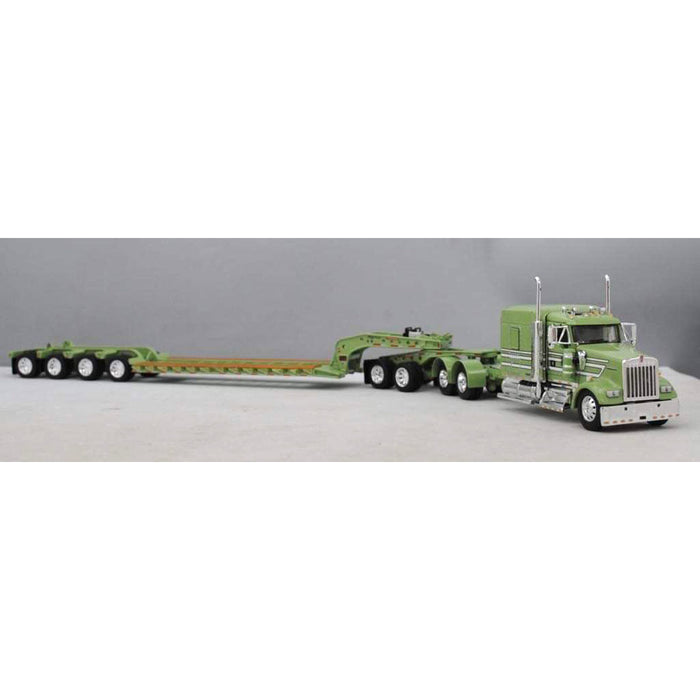 1/64 Green Kenworth W900L w/ Fontaine Tri-axle Lowboy & Flip Axle, DCP by First Gear