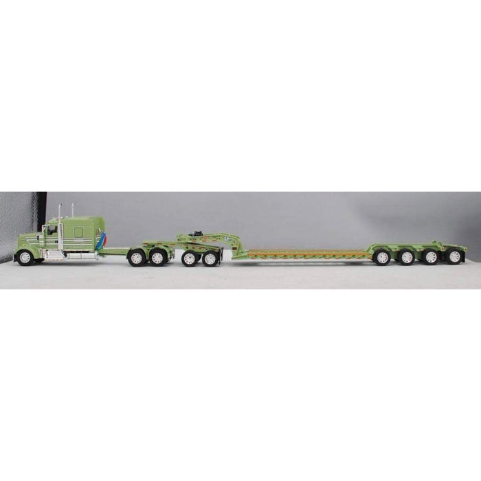 1/64 Green Kenworth W900L w/ Fontaine Tri-axle Lowboy & Flip Axle, DCP by First Gear