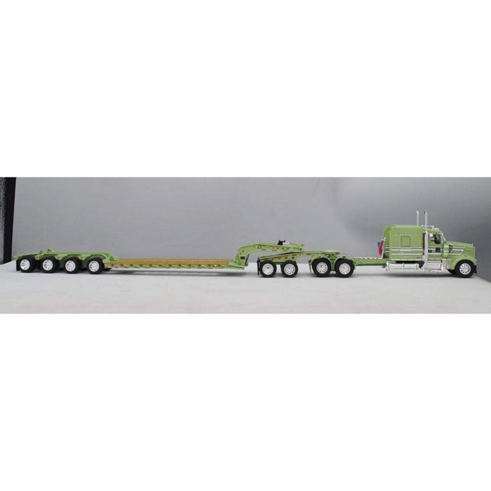 1/64 Green Kenworth W900L w/ Fontaine Tri-axle Lowboy & Flip Axle, DCP by First Gear