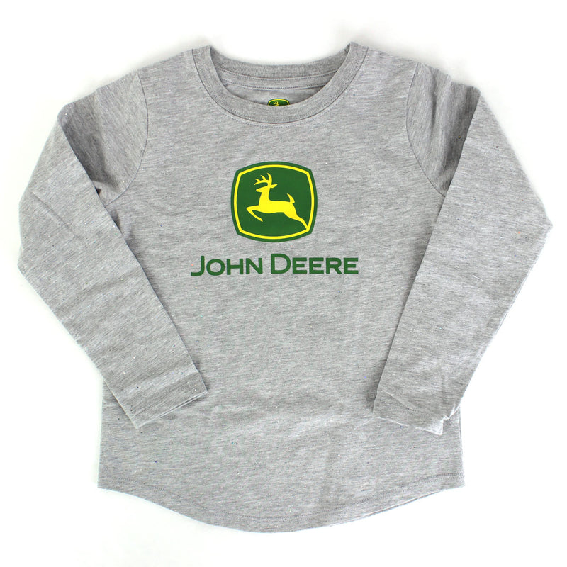 Childrens John Deere Logo Girls Gray Long Sleeve Shirt