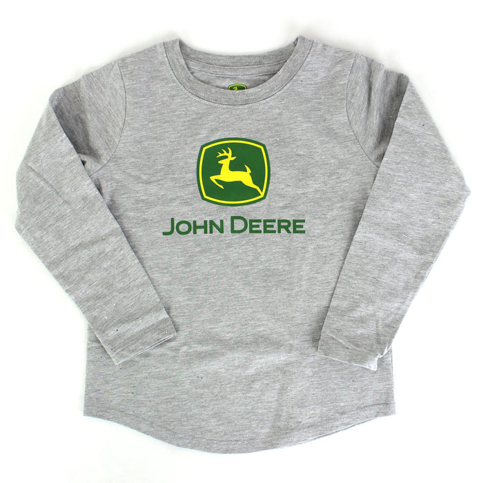 Childrens John Deere Logo Girls Gray Long Sleeve Shirt
