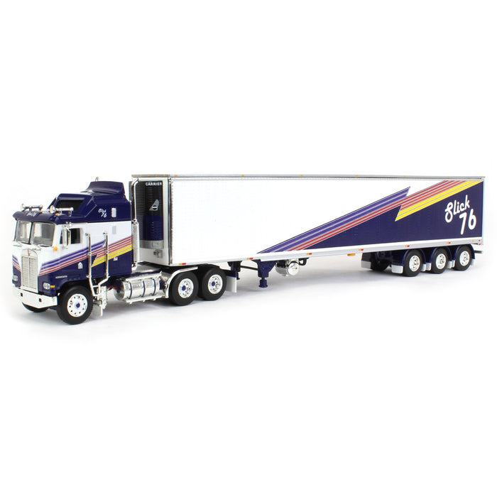 1/64 Dark Blue & White Kenworth K100 COE Aerodyne w/ 53' Tri-axle Reefer, Slick 76, DCP by First Gear