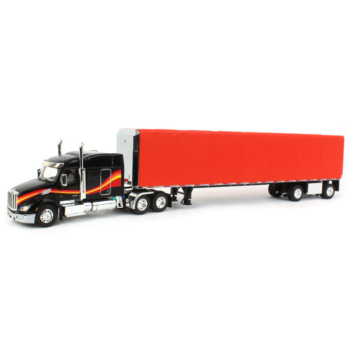 1/64 Black & Red Peterbilt 579 Sleeper w/ 53' Utility Roll Tarp Trailer, DCP by First Gear