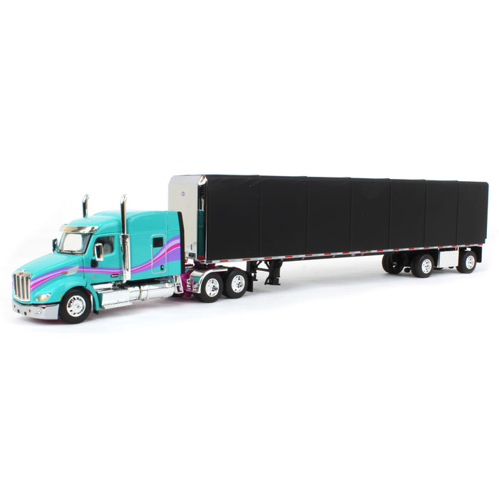 1/64 Teal & Black Peterbilt 579 Sleeper w/ 53' Utility Roll Tarp Trailer, DCP by First Gear