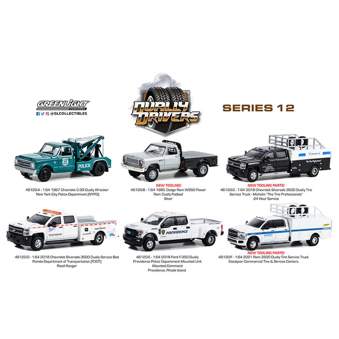 1/64  Dually Drivers Series 12, SEALED 6 Truck Set, Greenlight Collectibles