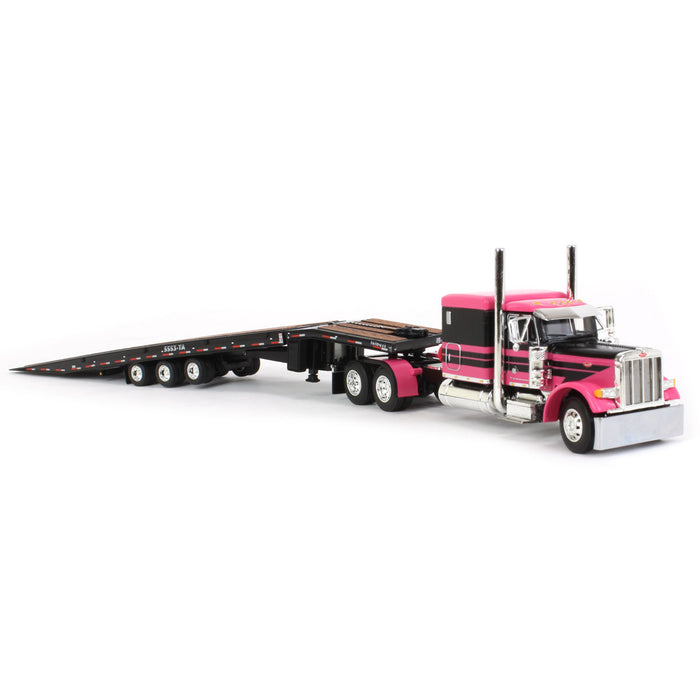 1/64 Pink & Black Peterbilt 379 Flattop Sleeper with Talbert 5553TA Trailer, DCP by First Gear
