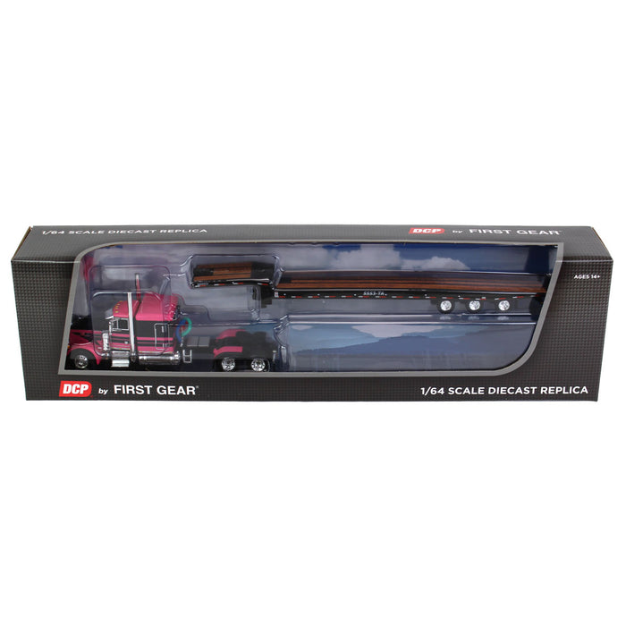 1/64 Pink & Black Peterbilt 379 Flattop Sleeper with Talbert 5553TA Trailer, DCP by First Gear