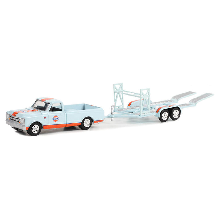 1/64 1968 Chevrolet C-10 Shortbed with Tandem Car Trailer, Gulf Oil, Hitch & Tow Series 27