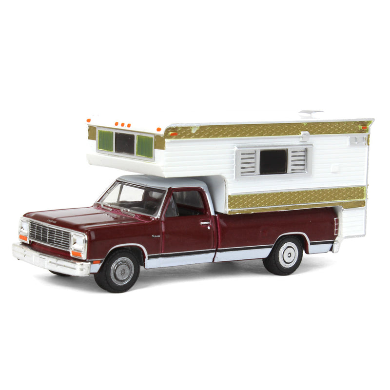 1/64 1981 Dodge Ram D-250 Royal with Large Camper by GreenLight Collectibles, Red & White