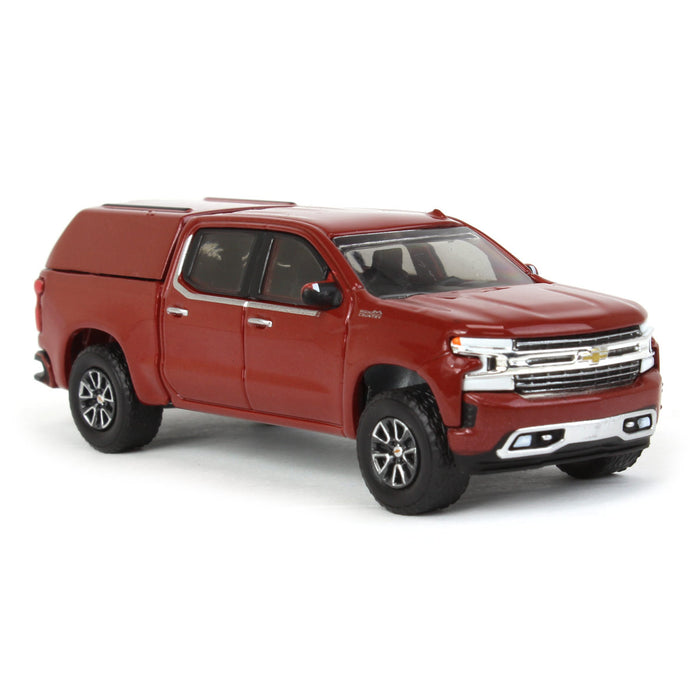 1/64 2022 Chevrolet Silverado LTD High Country with Camper Shell, Cherry Red, Showroom Floor Series 2