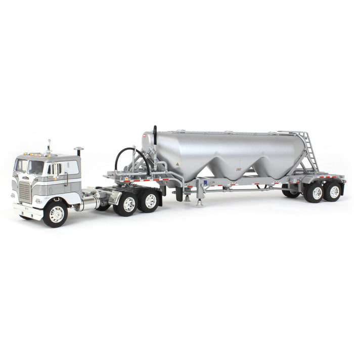 1/64 White-Freightliner Cabover w/ Tandem-Axle Pneumatic Tanker, White & Gray, DCP by First Gear