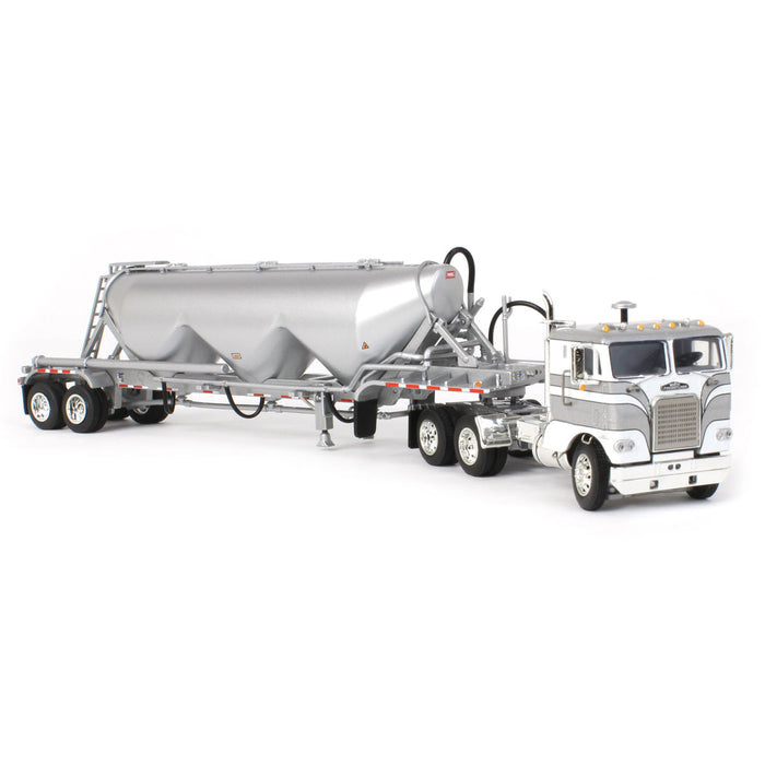 1/64 White-Freightliner Cabover w/ Tandem-Axle Pneumatic Tanker, White & Gray, DCP by First Gear