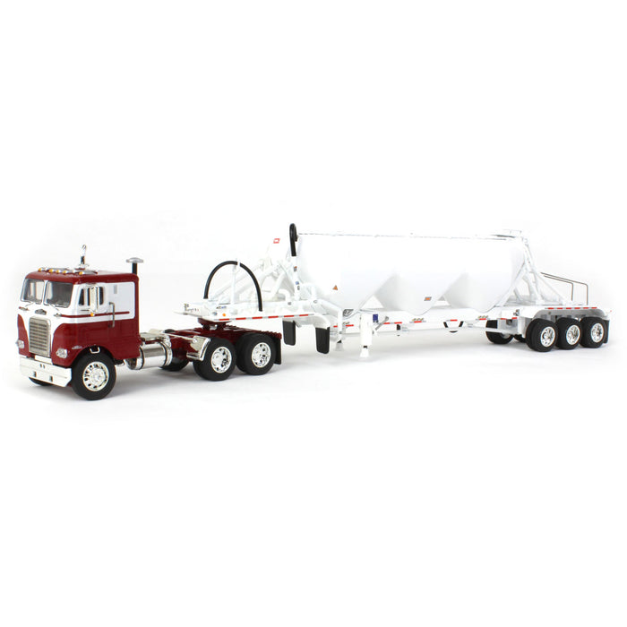 1/64 White-Freightliner Cabover w/ Tri-Axle Pneumatic Tanker, Maroon & White, DCP by First Gear