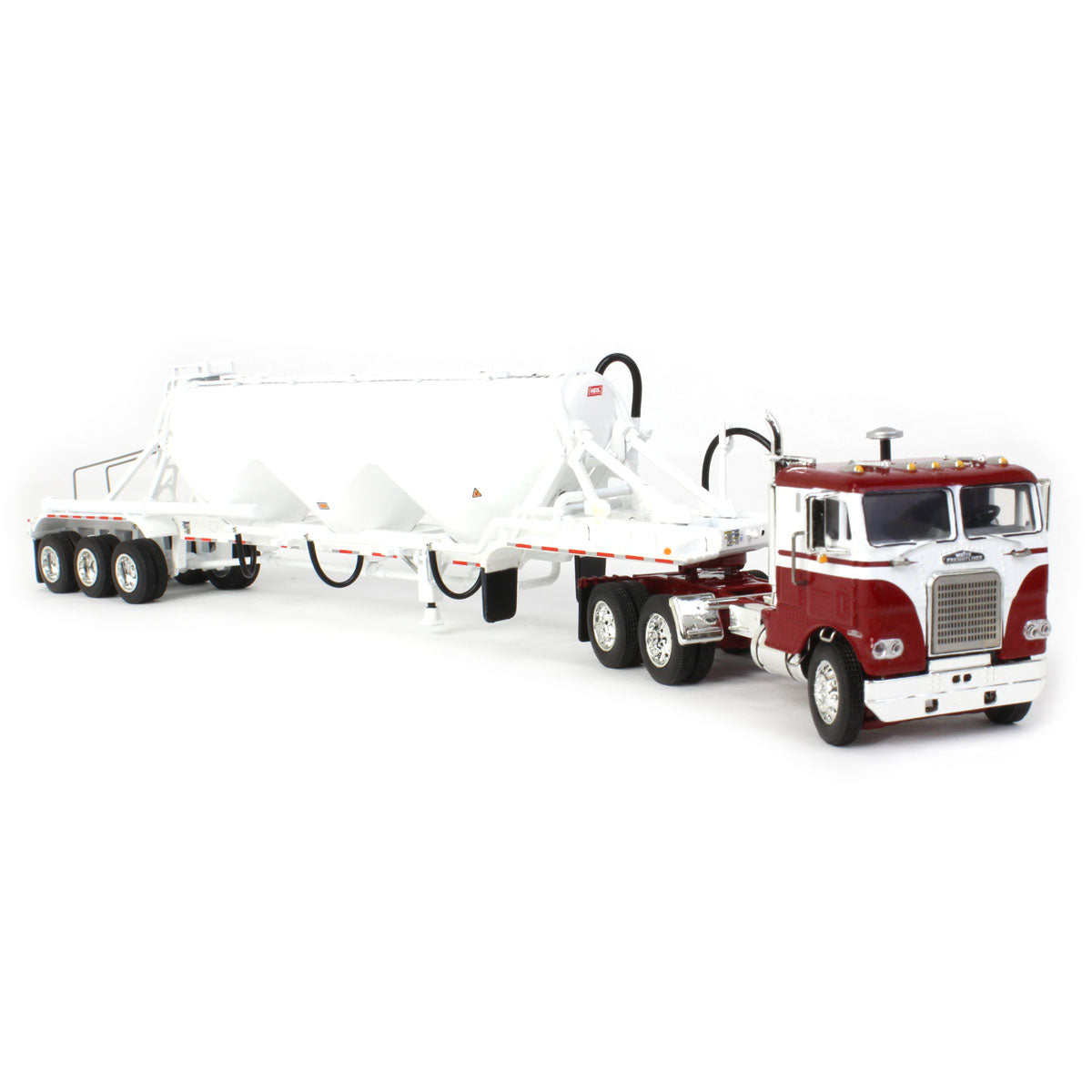 1/64 White/Maroon White-Freightliner Cabover Semi Truck with Tri