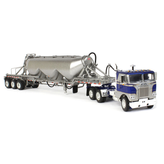 1/64 White-Freightliner Cabover w/ Tri-Axle Pneumatic Tanker, Gray & Blue, DCP by First Gear