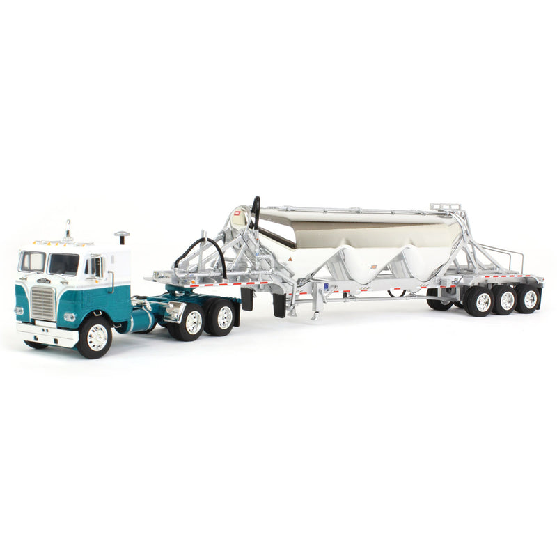 1/64 White-Freightliner Cabover Semi Truck with Tri-Axle Pneumatic Tanker, White & Blue, DCP by First Gear