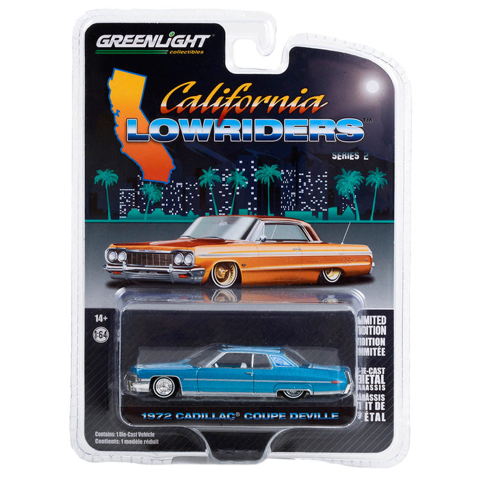 1/64 1972 Cadillac Coupe Deville, Light Blue, California Lowriders Series 2
