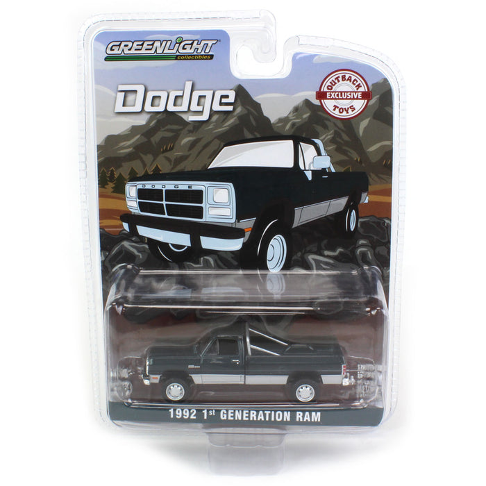 1/64 1992 Dodge Ram 1st Generation, Lifted, Green & Silver, Outback Toys Exclusive