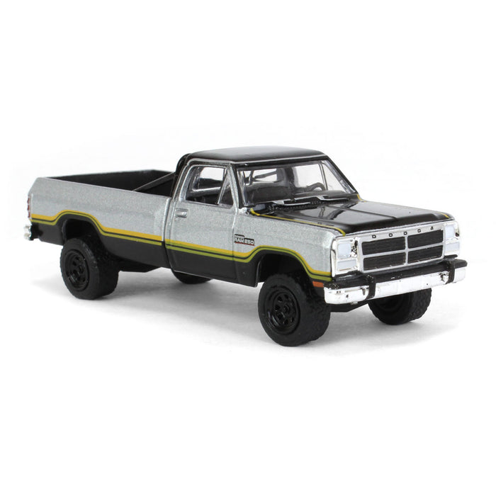 1/64 1992 Dodge Ram 1st Generation, Lifted, Silver & Black, Outback Toys Exclusive