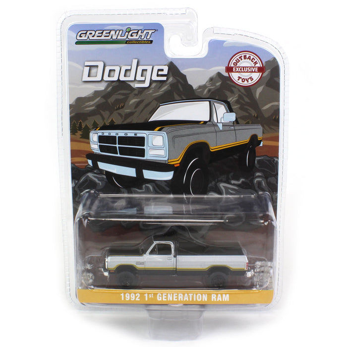 1/64 1992 Dodge Ram 1st Generation, Lifted, Silver & Black, Outback Toys Exclusive