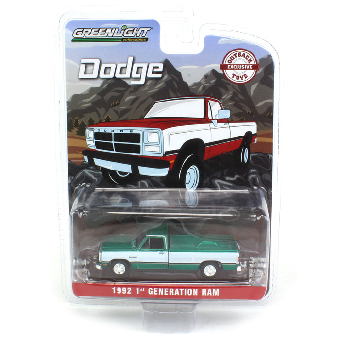 1/64 1992 Dodge Ram 1st Generation, Red & White, Outback Toys Exclusive - Green Machine