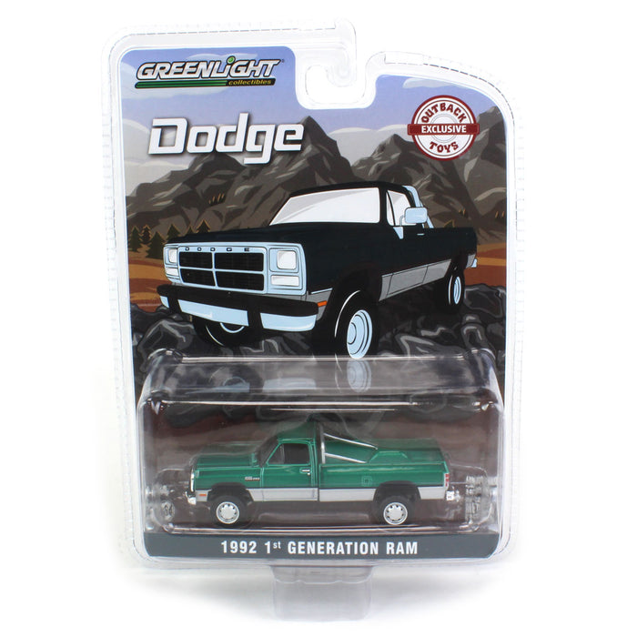 1/64 1992 Dodge Ram 1st Generation, Lifted, Green & Silver, Outback Toys Exclusive - Green Machine