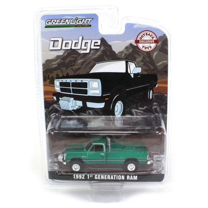 1/64 1992 Dodge Ram 1st Generation, Black Pulling Truck, Outback Toys Exclusive - Green Machine