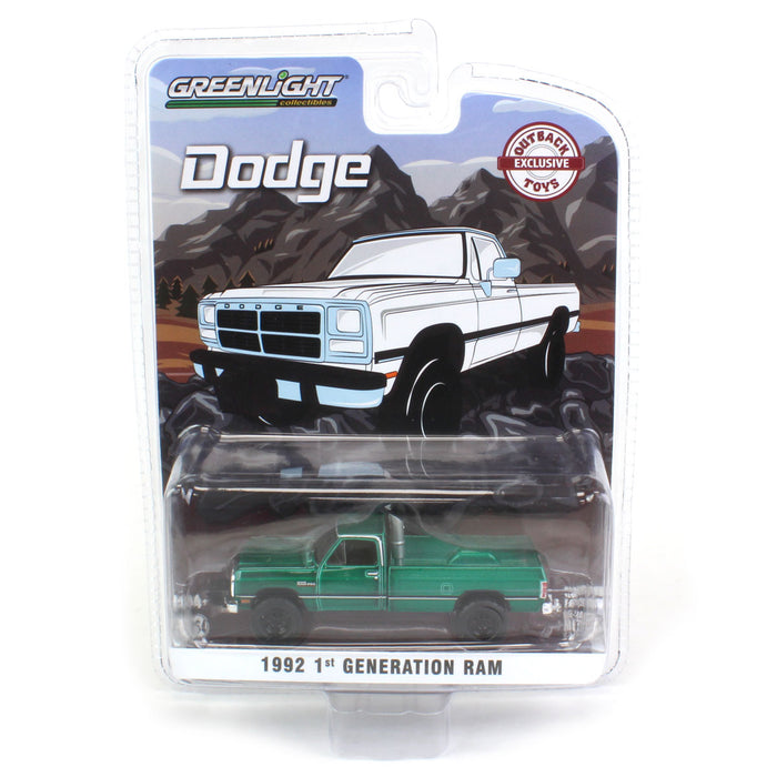 1/64 1992 Dodge Ram 1st Generation, White Pulling Truck, Outback Toys Exclusive - Green Machine